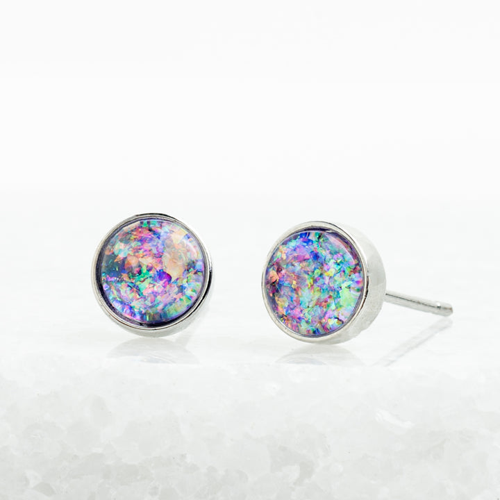 Lora Lavender Silver Stud Earrings