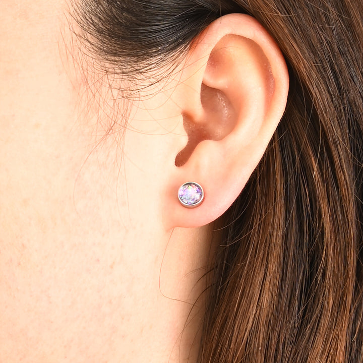 Lora Lavender Silver Stud Earrings