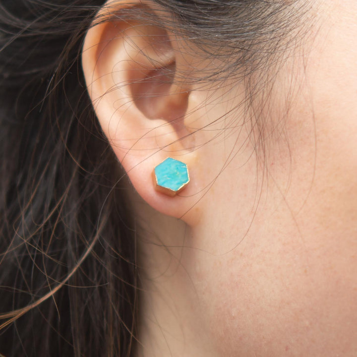 Natalie Turquoise Hexagon Stud Earrings