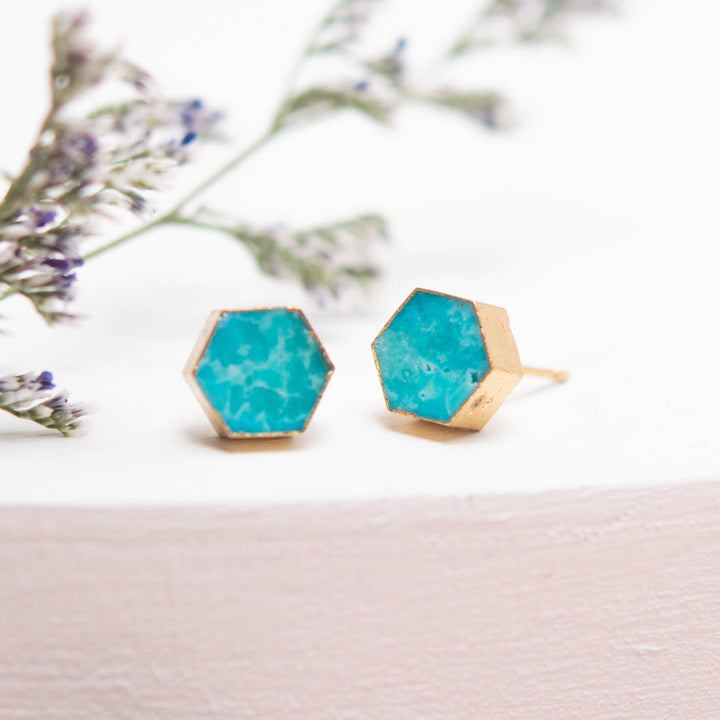 Natalie Turquoise Hexagon Stud Earrings