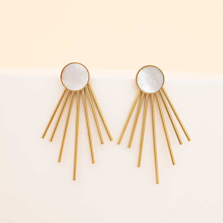 Caroline Mother of Pearl Stud & Fringe Earrings