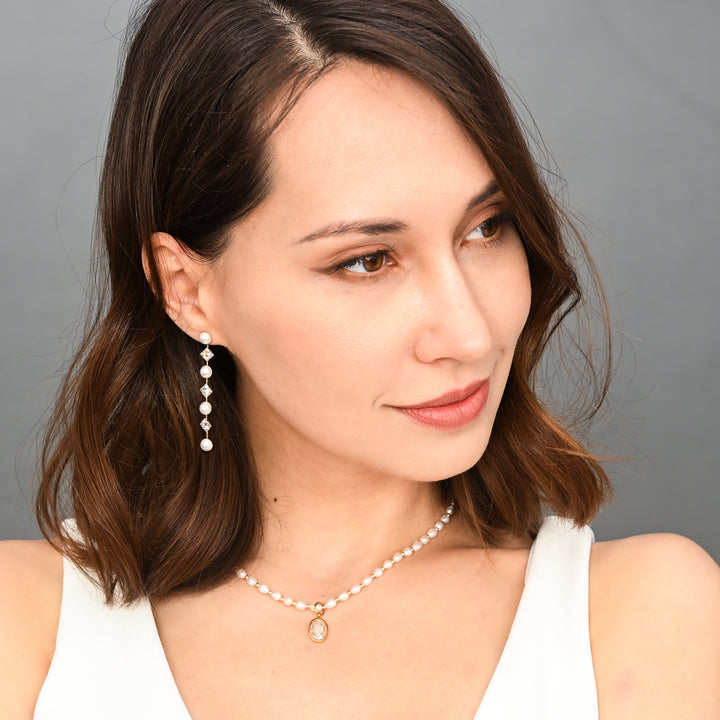 Cultured Pearl and Zircon Drop Earrings