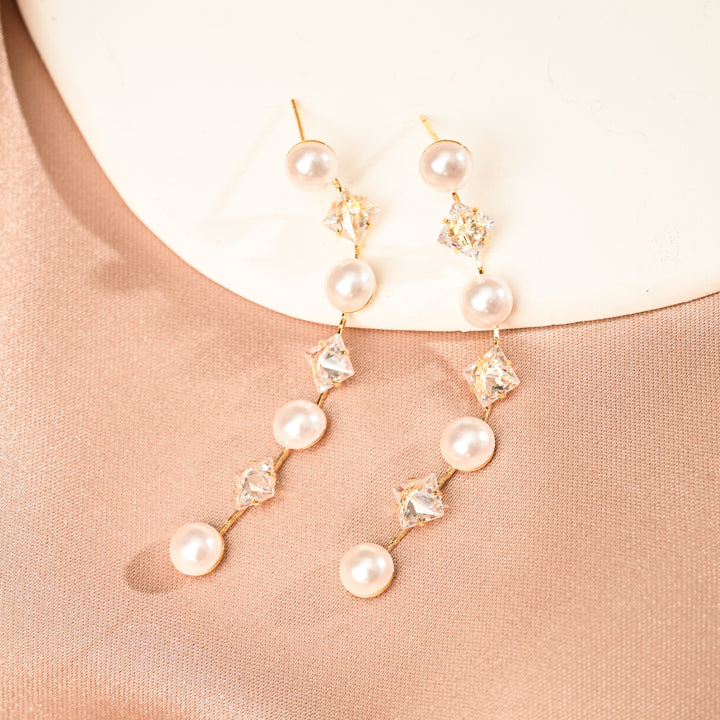 Cultured Pearl and Zircon Drop Earrings