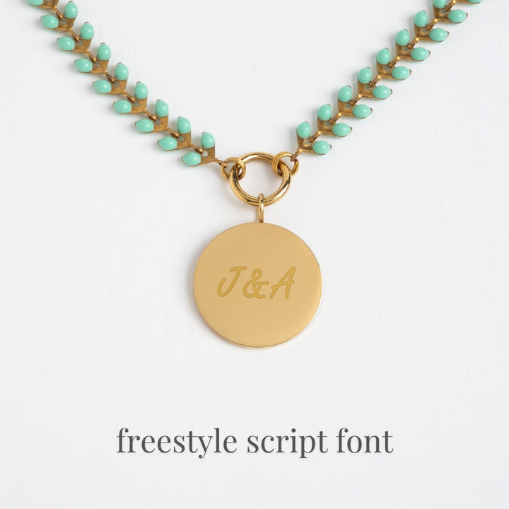 Engravable Round Pendant on Seeds of Hope Chain in Mint