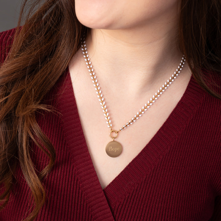 Engravable Round Pendant on Seeds of Hope Chain in Ivory