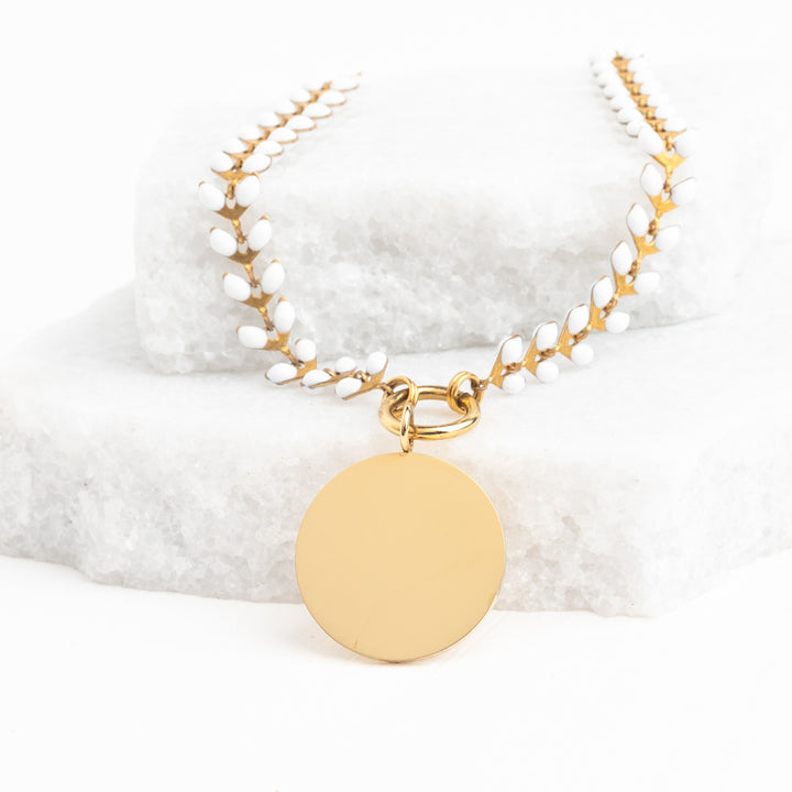 Engravable Round Pendant on Seeds of Hope Chain in Ivory