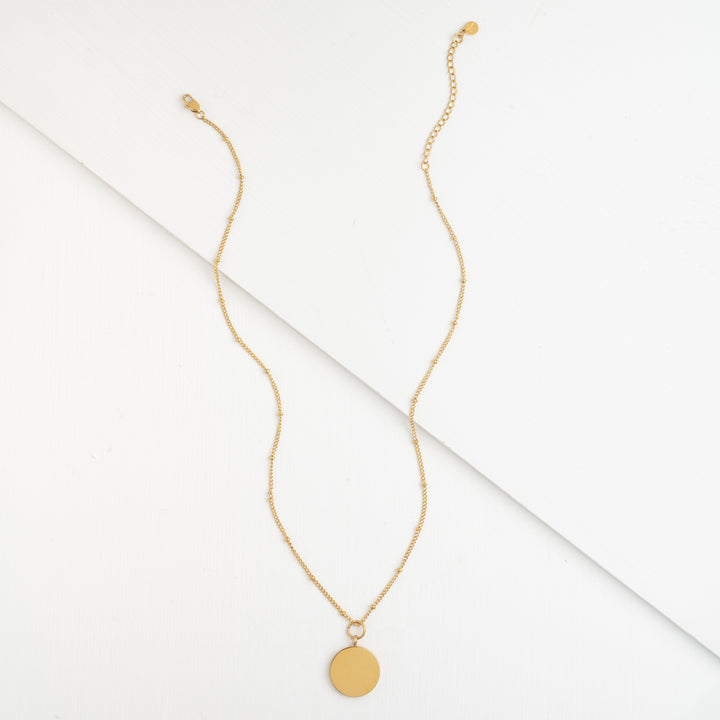 Engravable Round Pendant Gold Necklace