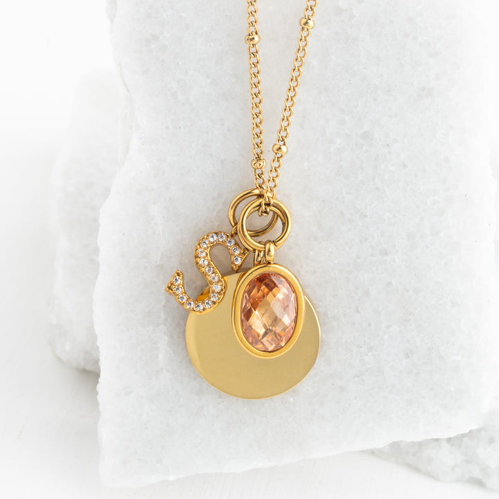 Engravable Round Pendant Gold Necklace