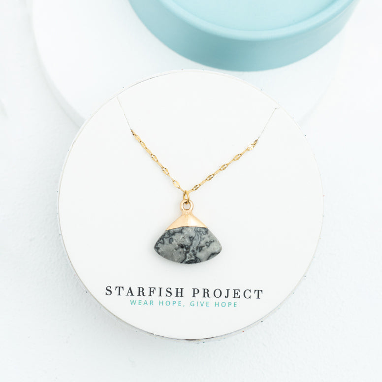 Fan Drop Necklace in Charcoal