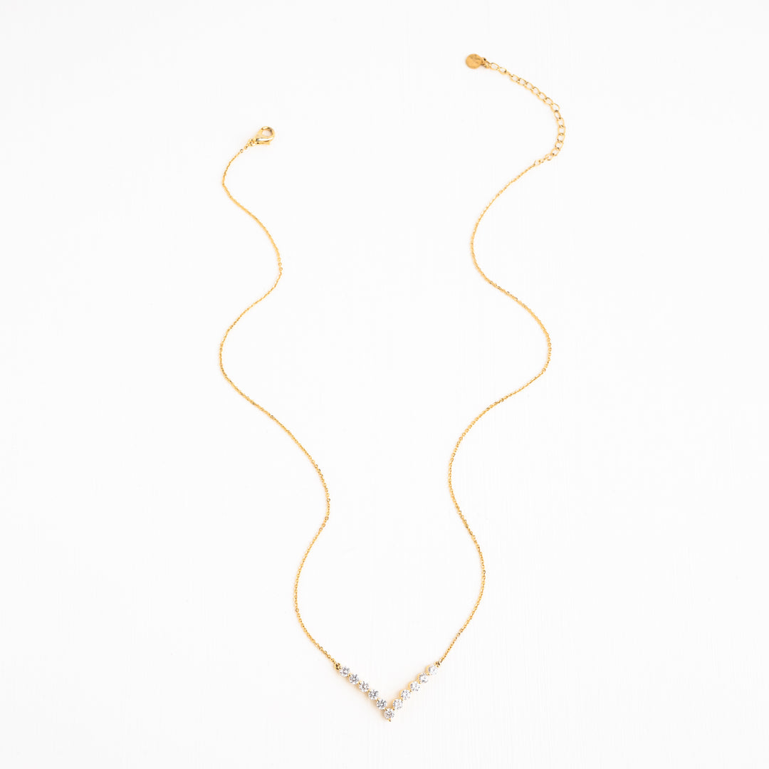 Brilliance V-Bar Chevron Zircon & Gold Necklace