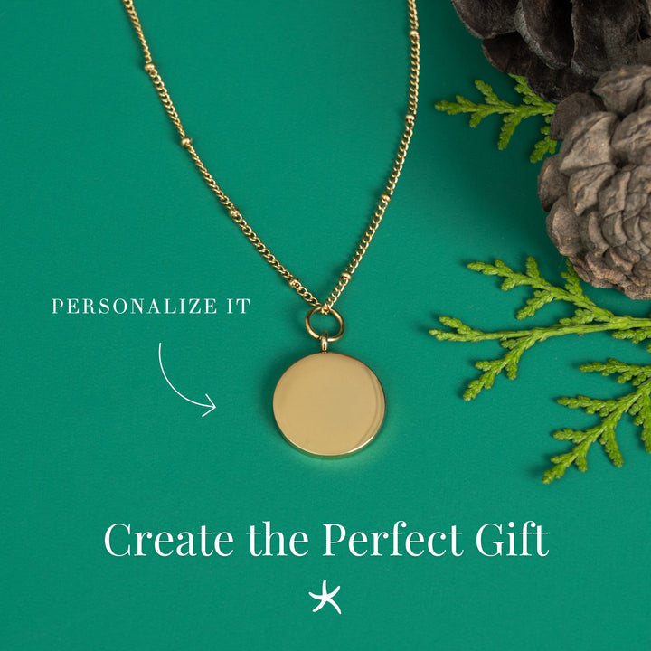 Engravable Round Pendant Gold Necklace