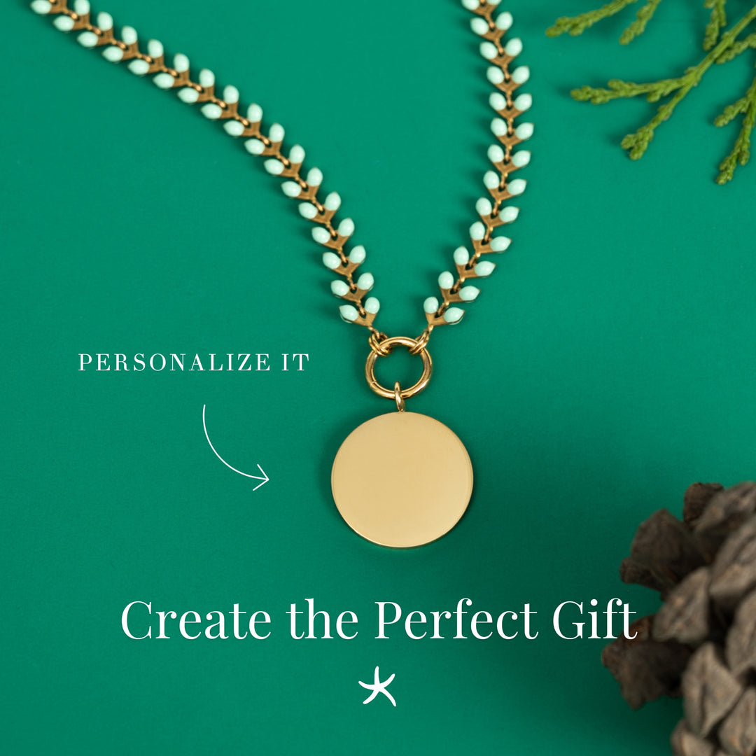 Engravable Round Pendant on Seeds of Hope Chain in Mint