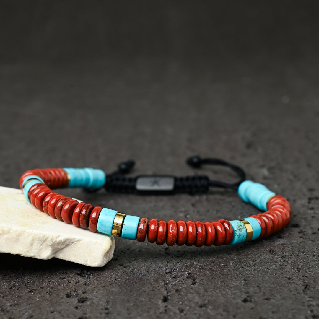 Nomadic Turquoise & Red Jasper Rope Beaded Bracelet