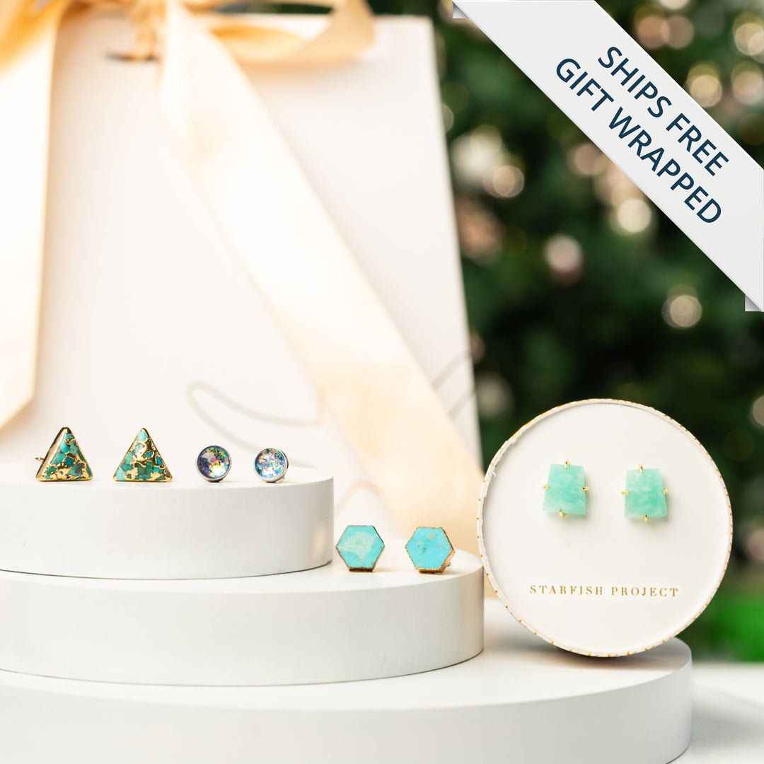 Ellie Triangle Turquoise Studs