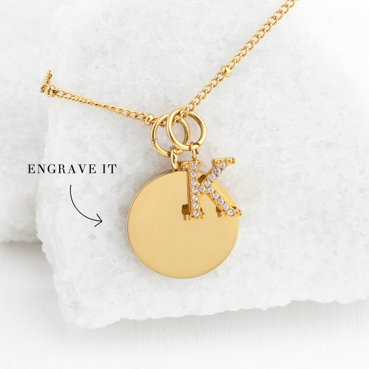 Engravable Round Pendant Gold Necklace